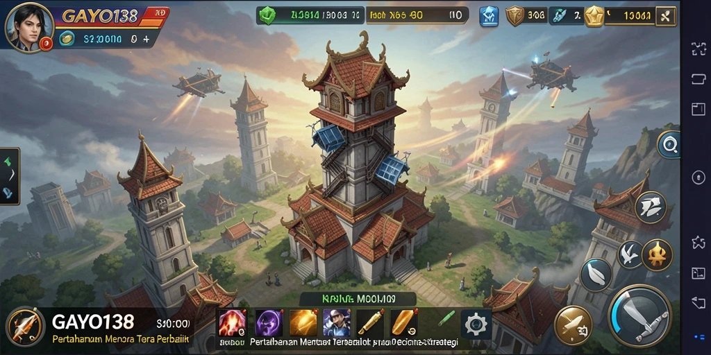 Screenshot GAYO138 menunjukkan pertarungan seru di permainan Tower Defense.