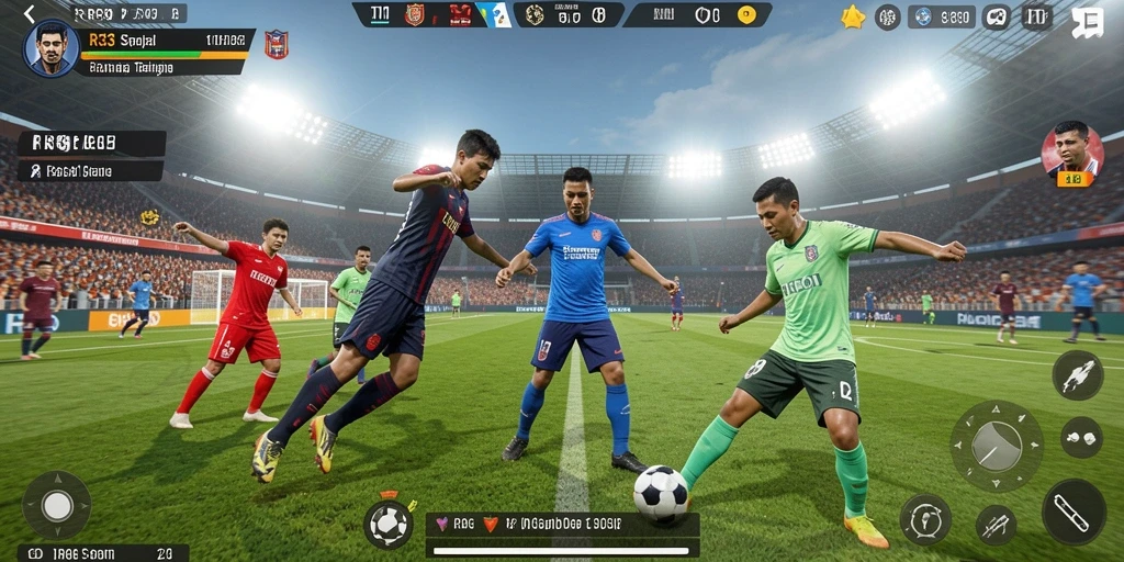 Tampilan gameplay RR33 yang mendebarkan dengan aksi sepak bola yang intens.