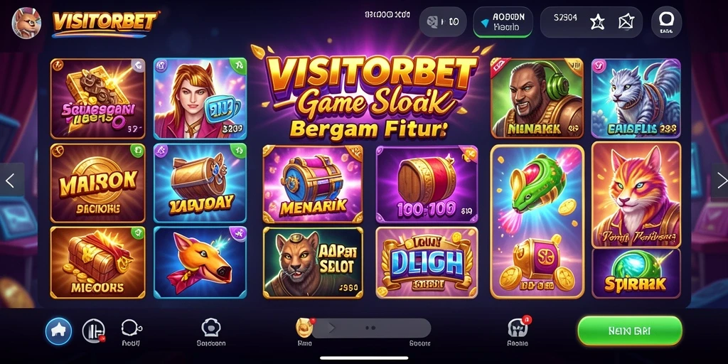 Tampilan gameplay utama VISITORBET yang menampilkan keseruan permainan Slot.